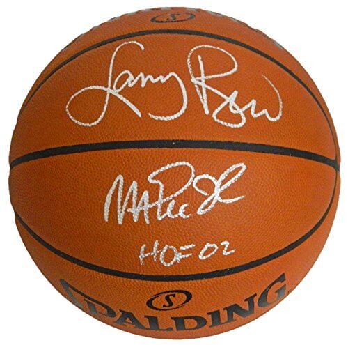 Larry Bird & Magic Johnson Signed Spalding Offical NBA Leather Basketball w/HOF 02 - BIRBSK205 - Larry Bird & Magic Johnson Signed Spalding Offical NBA Leather Basketball w/HOF 02 product image