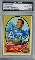 Lem Barney Signed Detroit Lions 1970 Topps Rookie Card #75 w/DROY 67 - PSA - BARCAR300 - Lem Barney Signed Detroit Lions 1970 Topps Rookie Card #75 w/DROY 67 - PSA product image