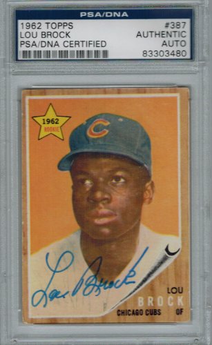 Lou Brock Signed Autographed Cubs 1962 Topps Rookie Card #387 PSA/DNA - BROCAR100 - Lou Brock Signed Autographed Cubs 1962 Topps Rookie Card #387 PSA/DNA product image