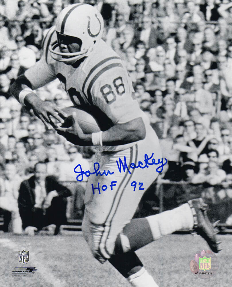 John Mackey Signed Colts B&W Running With Football 8x10 Photo w/HOF'92 - MAC08P325 - John Mackey Signed Colts B&W Running With Football 8x10 Photo w/HOF'92 product image
