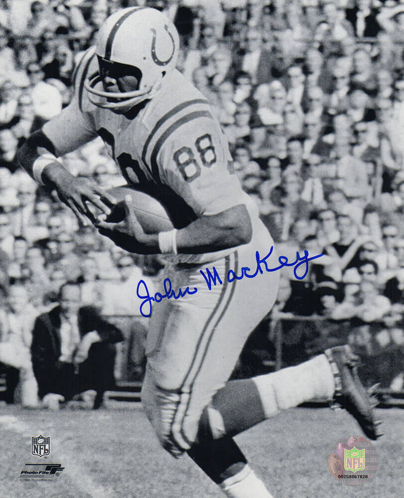 John Mackey Signed Colts B&W With Football 8x10 Photo - MAC08P331TW - John Mackey Signed Colts B&W With Football 8x10 Photo product image