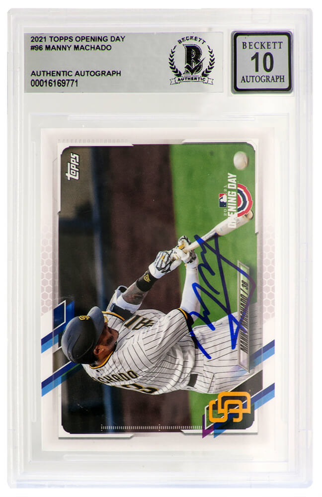 Manny Machado Signed San Diego Padres 2021 Topps Opening Day Baseball Card #96   (Beckett / Auto Grade 10) - MACCAR101 - Manny Machado Signed San Diego Padres 2021 Topps Opening Day Baseball Card #96  (Beckett / Auto Grade 10) product image