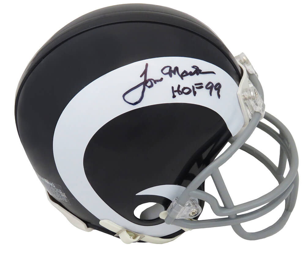 Tom Mack Signed Los Angeles Rams Throwback White Riddell Mini Helmet w/HOF'99 - MACMIN313 - Tom Mack Signed Los Angeles Rams Throwback White Riddell Mini Helmet w/HOF'99 product image