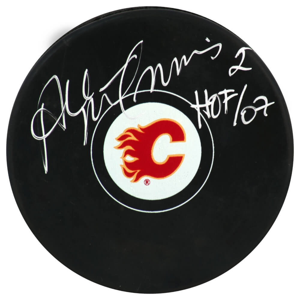 Al MacInnis Signed Calgary Flames Logo Hockey Puck w/HOF'07 - MACPUC400 - Al MacInnis Signed Calgary Flames Logo Hockey Puck w/HOF'07 product image