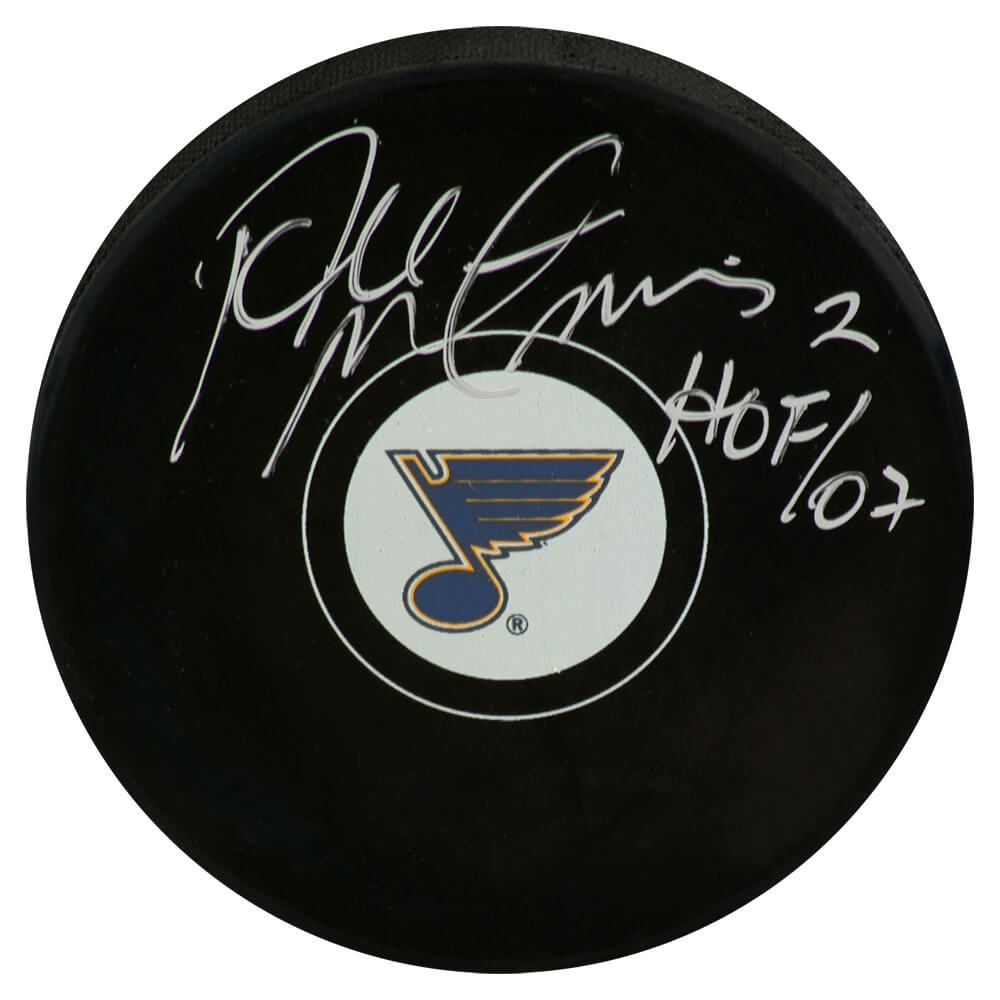 Al MacInnis Signed St. Louis Blues Logo Hockey Puck w/HOF'07 - MACPUC401 - Al MacInnis Signed St. Louis Blues Logo Hockey Puck w/HOF'07 product image