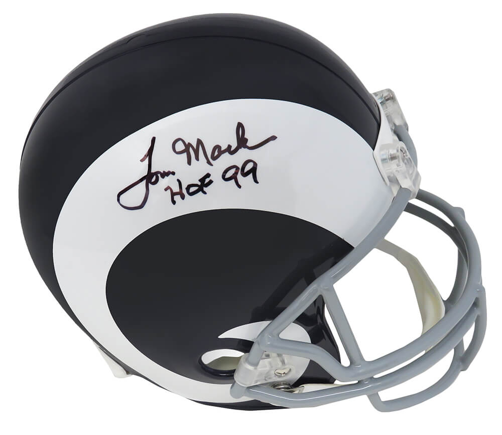 Tom Mack Signed Rams White Throwback Riddell Full Size Replica Helmet w/HOF'99 - MACREP320 - Tom Mack Signed Rams White Throwback Riddell Full Size Replica Helmet w/HOF'99 product image