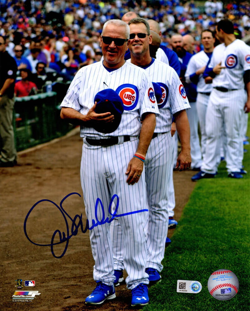 Joe Maddon Signed Chicago Cubs Wrigley Field National Anthem 8x10 Photo - MAD08P113 - Joe Maddon Signed Chicago Cubs Wrigley Field National Anthem 8x10 Photo product image