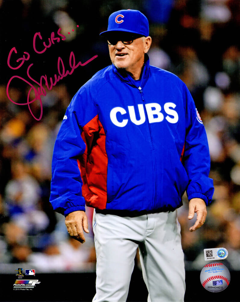 Joe Maddon Signed Chicago Cubs Manager 8x10 Photo w/Go Cubs - MAD08P114 - Joe Maddon Signed Chicago Cubs Manager 8x10 Photo w/Go Cubs product image