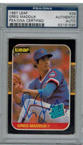 Greg Maddux Signed 1987 Leaf Cubs Rookie Card #36 - PSA/DNA - MADCAR101 - Greg Maddux Signed 1987 Leaf Cubs Rookie Card #36 - PSA/DNA product image