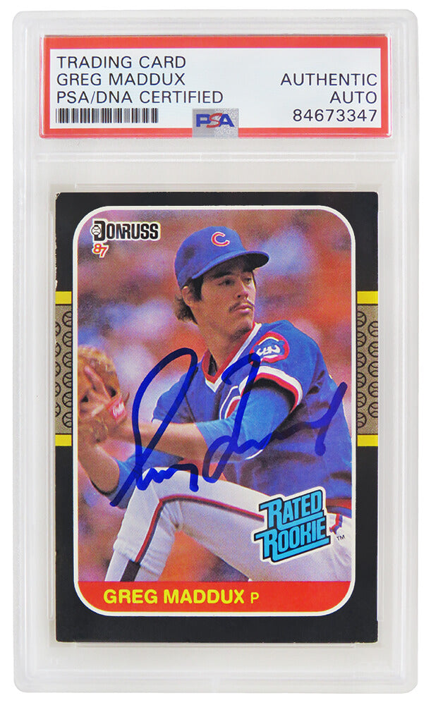 Greg Maddux Signed Chicago Cubs 1987 Donruss Rated Rookie Card #36 - (PSA/DNA Encapsulated) - MADCAR106 - Greg Maddux Signed Chicago Cubs 1987 Donruss Rated Rookie Card #36 - (PSA/DNA Encapsulated) product image