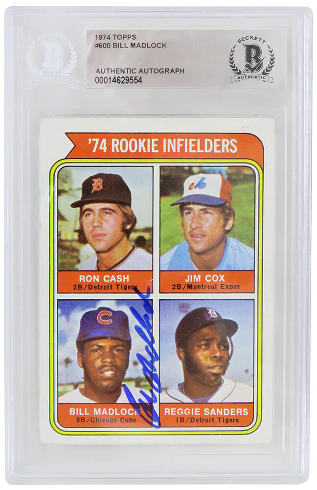 Bill Madlock Signed Chicago Cubs 1974 Topps Rookie Baseball Card #600 - (Beckett Encapsulated) - MADCAR120 - Bill Madlock Signed Chicago Cubs 1974 Topps Rookie Baseball Card #600 - (Beckett Encapsulated) product image