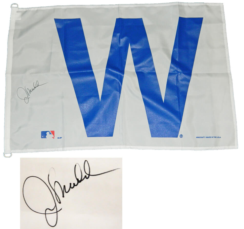 Joe Maddon Signed Chicago Cubs 27x37 White W Flag - MADFLG110 - Joe Maddon Signed Chicago Cubs 27x37 White W Flag product image