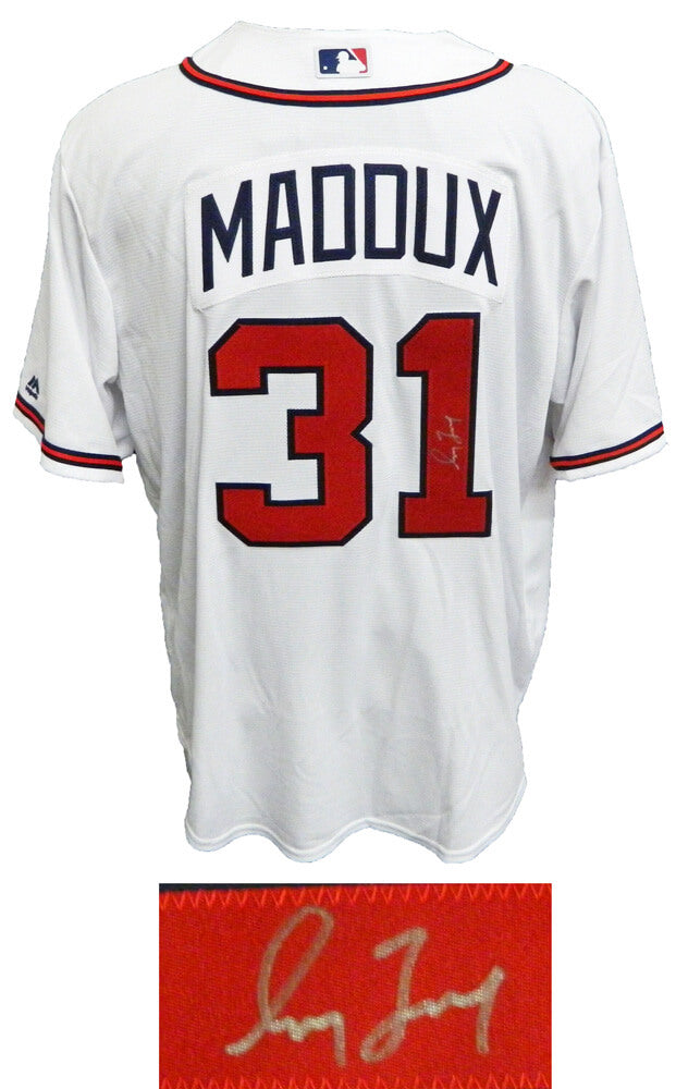 Greg Maddux Signed Atlanta Braves White Majestic Replica Jersey - MADJRY101 - Greg Maddux Signed Atlanta Braves White Majestic Replica Jersey product image