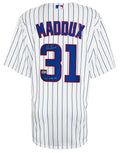 Greg Maddux Signed Chicago Cubs White Pinstripe Majestic Replica Baseball Jersey w/Fly The W - (Beckett) - MADJRY102 - Greg Maddux Signed Chicago Cubs White Pinstripe Majestic Replica Baseball Jersey w/Fly The W - (Beckett) product image