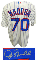 Joe Maddon Signed Chicago Cubs Majestic Replica White Pinstripe Jersey - MADJRY110 - Joe Maddon Signed Chicago Cubs Majestic Replica White Pinstripe Jersey product image