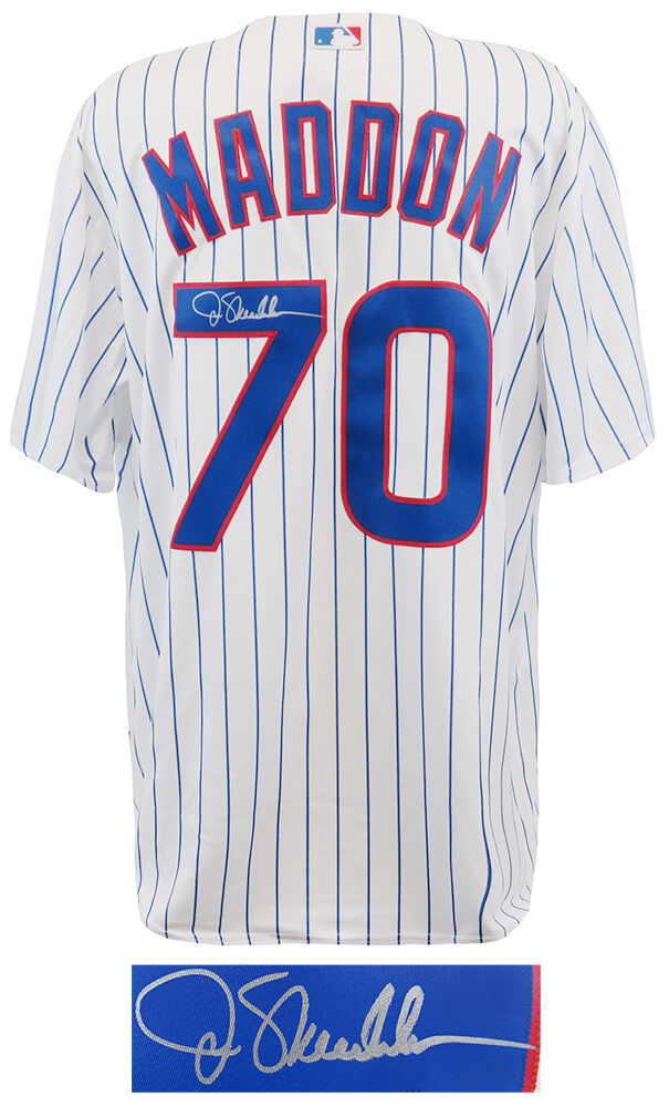 Joe Maddon Signed Chicago Cubs White Pinstripe Majestic Replica Baseball Jersey - MADJRY115 - Joe Maddon Signed Chicago Cubs White Pinstripe Majestic Replica Baseball Jersey product image