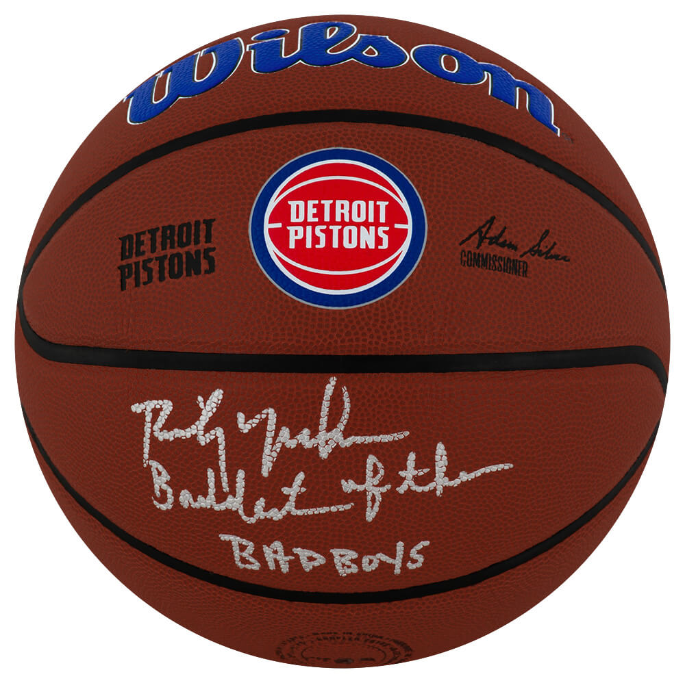 Rick Mahorn Signed Detroit Pistons Logo Wilson Alliance NBA Basketball w/Baddest of the Bad Boys - MAHBSK203 - Rick Mahorn Signed Detroit Pistons Logo Wilson Alliance NBA Basketball w/Baddest of the Bad Boys product image