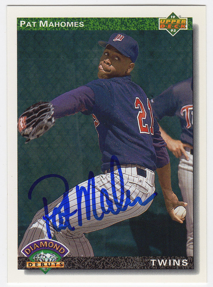 Pat (Patrick) Mahomes Sr. Signed Minnesota Twins 1992 Upper Deck Rookie Baseball Card #776 - MAHCAR101 - Pat (Patrick) Mahomes Sr. Signed Minnesota Twins 1992 Upper Deck Rookie Baseball Card #776 product image