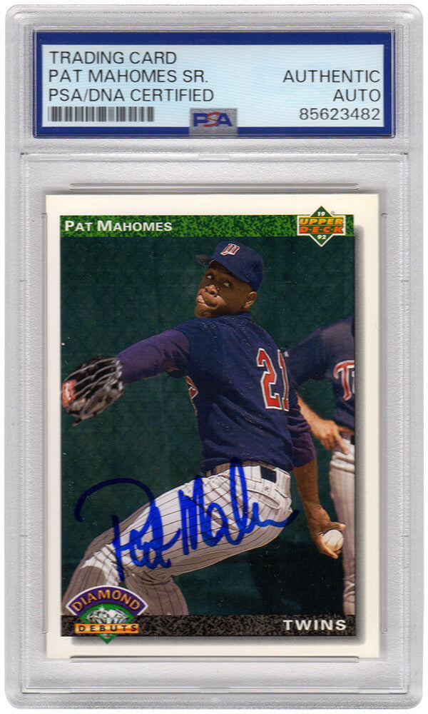 Pat (Patrick) Mahomes Sr. Signed Twins 1992 Upper Deck Rookie Baseball Card #776 - (PSA Encapsulated) - MAHCAR103 - Pat (Patrick) Mahomes Sr. Signed Twins 1992 Upper Deck Rookie Baseball Card #776 - (PSA Encapsulated) product image