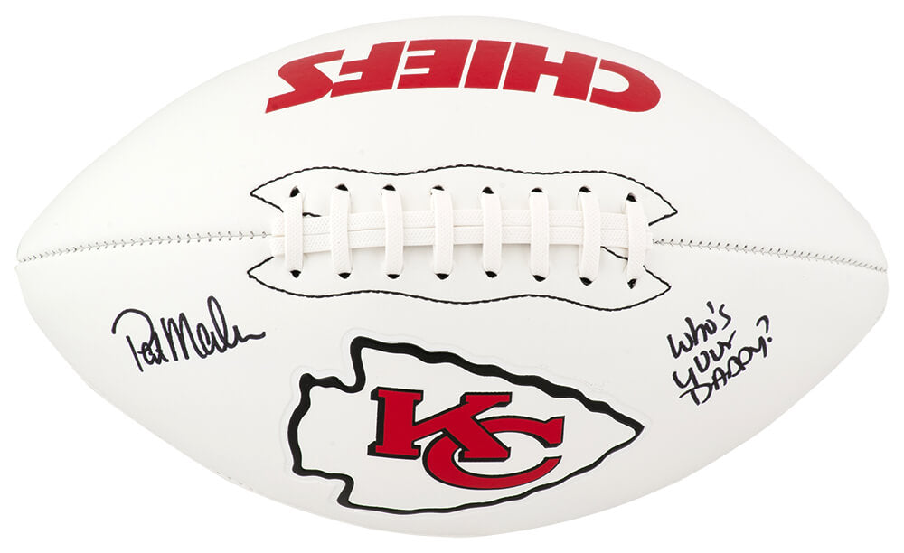 Pat (Patrick) Mahomes Sr. Signed Kansas City Chiefs logo Franklin White Logo Football w/Who's Your Daddy? - MAHFTB320 - Pat (Patrick) Mahomes Sr. Signed Kansas City Chiefs logo Franklin White Logo Football w/Who's Your Daddy? product image