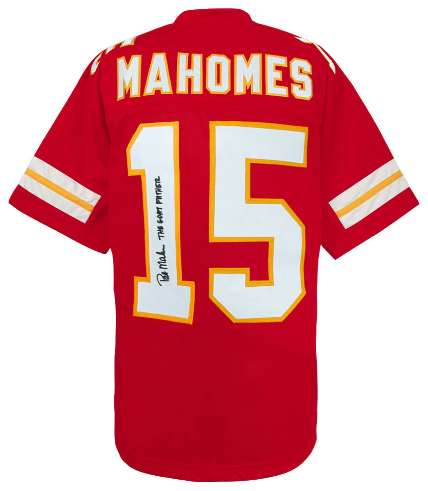 Pat (Patrick) Mahomes Sr. Signed Red Custom Football Jersey w/The Goatfather - MAHJRY311 - Pat (Patrick) Mahomes Sr. Signed Red Custom Football Jersey w/The Goatfather product image