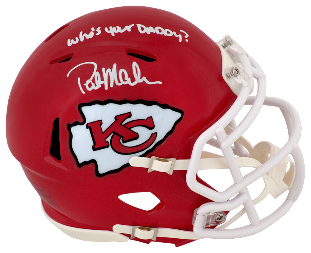 Pat (Patrick) Mahomes Sr. Signed Kansas City Chiefs Riddell Speed Mini Helmet w/Who's Your Daddy? - MAHMIN330 - Pat (Patrick) Mahomes Sr. Signed Kansas City Chiefs Riddell Speed Mini Helmet w/Who's Your Daddy? product image
