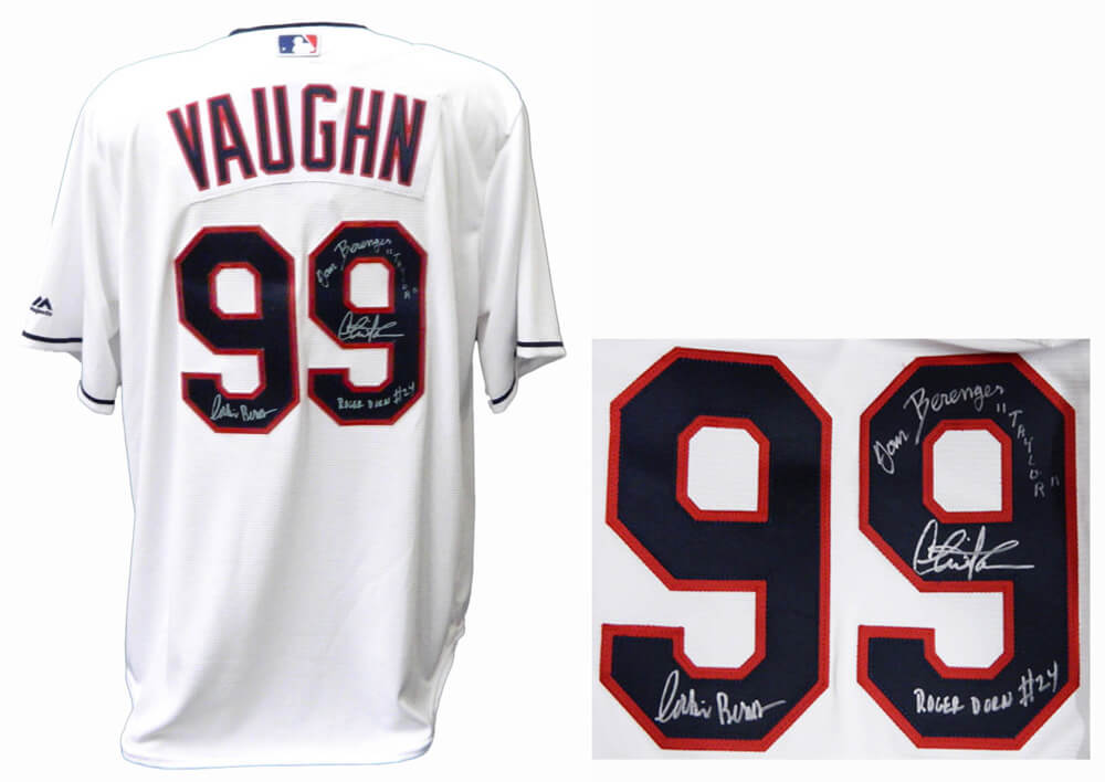 Charlie Sheen, Tom Berenger & Corbin Bernsen Signed Cleveland Indians White Majestic Replica Jersey w/Taylor & Roger Dorn - MAJJRY500 - Charlie Sheen, Tom Berenger & Corbin Bernsen Signed Cleveland Indians White Majestic Replica Jersey w/Taylor & Roger Dorn product image