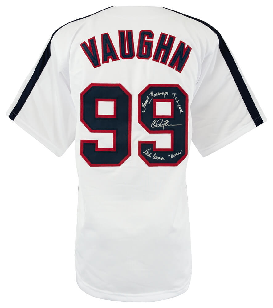Charlie Sheen, Corbin Bernsen & Tom Berenger Signed White Custom Vaughn #99 Baseball Jersey - MAJJRY502 - Charlie Sheen, Corbin Bernsen & Tom Berenger Signed White Custom Vaughn #99 Baseball Jersey product image
