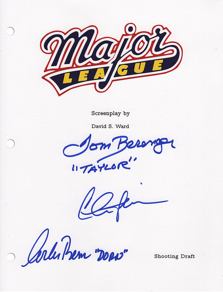 Charlie Sheen, Corbin Bernsen & Tom Berenger Signed Major League Movie Script Cover Page w/Taylor, Dorn - MAJOTH500 - Charlie Sheen, Corbin Bernsen & Tom Berenger Signed Major League Movie Script Cover Page w/Taylor, Dorn product image
