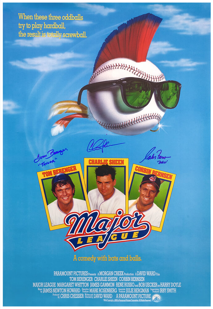 Charlie Sheen, Corbin Bernsen & Tom Berenger Signed Major League 27x40 Full Size Movie Poster w/Taylor, Dorn - MAJPST506 - Charlie Sheen, Corbin Bernsen & Tom Berenger Signed Major League 27x40 Full Size Movie Poster w/Taylor, Dorn product image