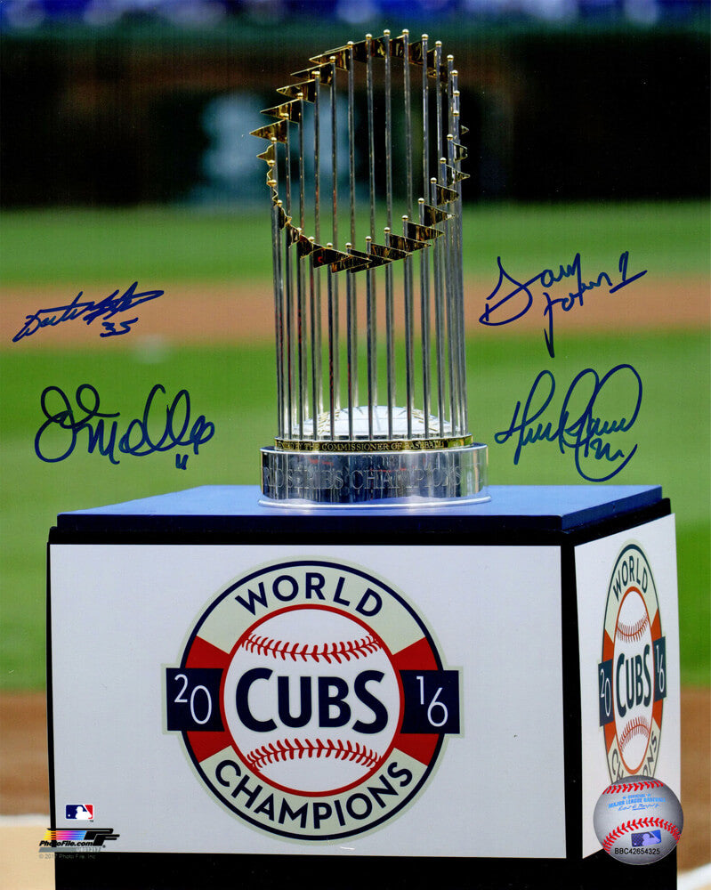 2016 Chicago Cubs Coaching Staff Signed Chicago Cubs 2016 World Series Trophy On Wrigley Field 8x10 Photo w/4 Sigs - MAL08P110 - 2016 Chicago Cubs Coaching Staff Signed Chicago Cubs 2016 World Series Trophy On Wrigley Field 8x10 Photo w/4 Sigs product image