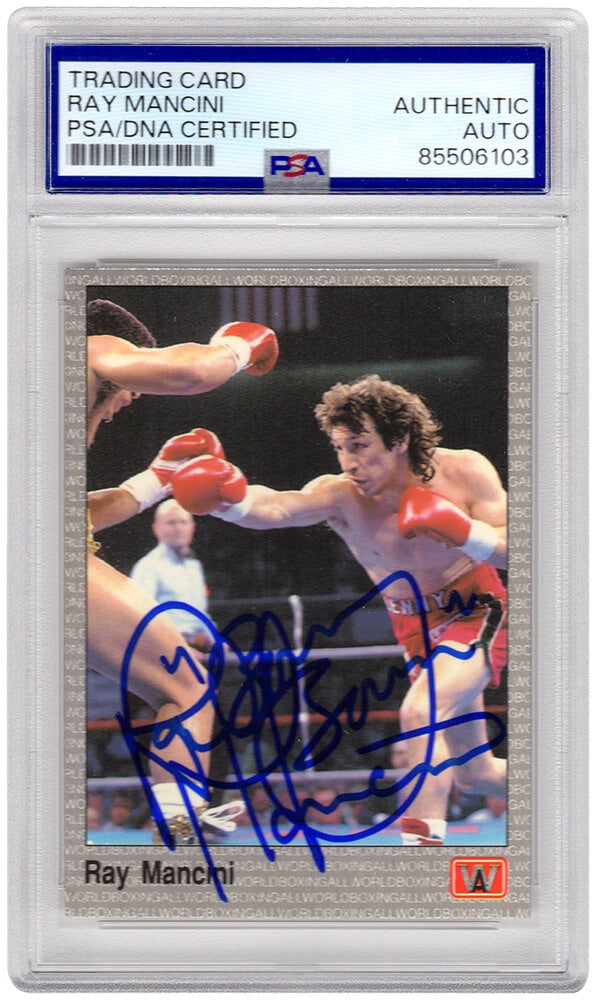 Ray Mancini Signed 1991 All World Boxing Trading Card #26 w/Boom Boom - (PSA Encapsulated) - MANCAR502 - Ray Mancini Signed 1991 All World Boxing Trading Card #26 w/Boom Boom - (PSA Encapsulated) product image