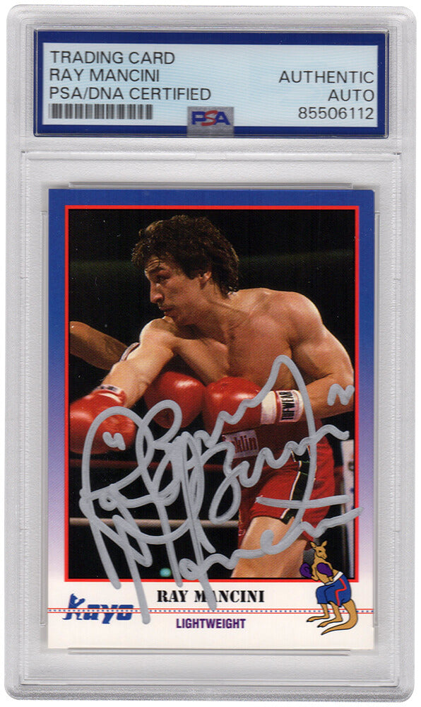 Ray Mancini Signed 1991 Kayo Boxing Trading Card #86 w/Boom Boom - (PSA Encapsulated) - MANCAR503 - Ray Mancini Signed 1991 Kayo Boxing Trading Card #86 w/Boom Boom - (PSA Encapsulated) product image