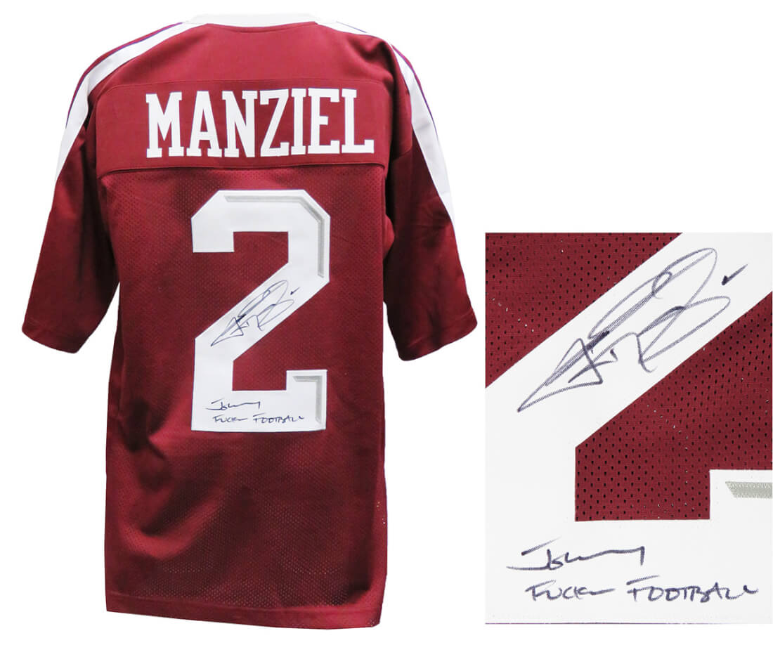 Johnny Manziel Signed Maroon Custom College Football Jersey w/Johnny F*^ckin Football - MANJRY314 - Johnny Manziel Signed Maroon Custom College Football Jersey w/Johnny F*^ckin Football product image