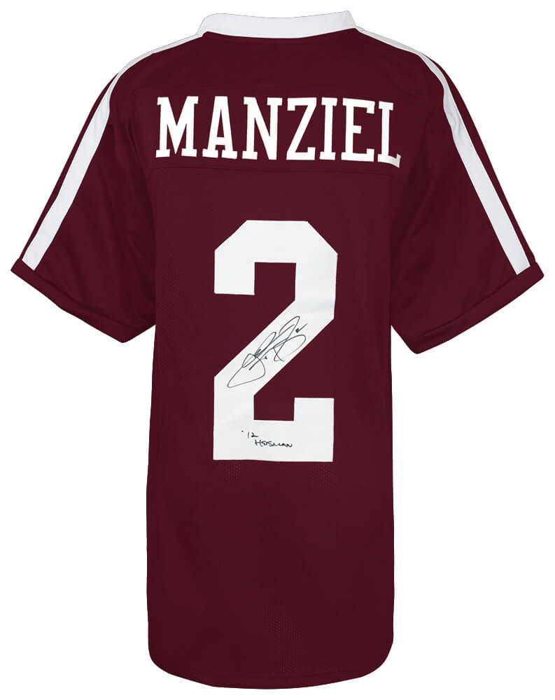 Johnny Manziel Signed Maroon Custom Football Jersey w/12 Heisman - MANJRY320 - Johnny Manziel Signed Maroon Custom Football Jersey w/12 Heisman product image