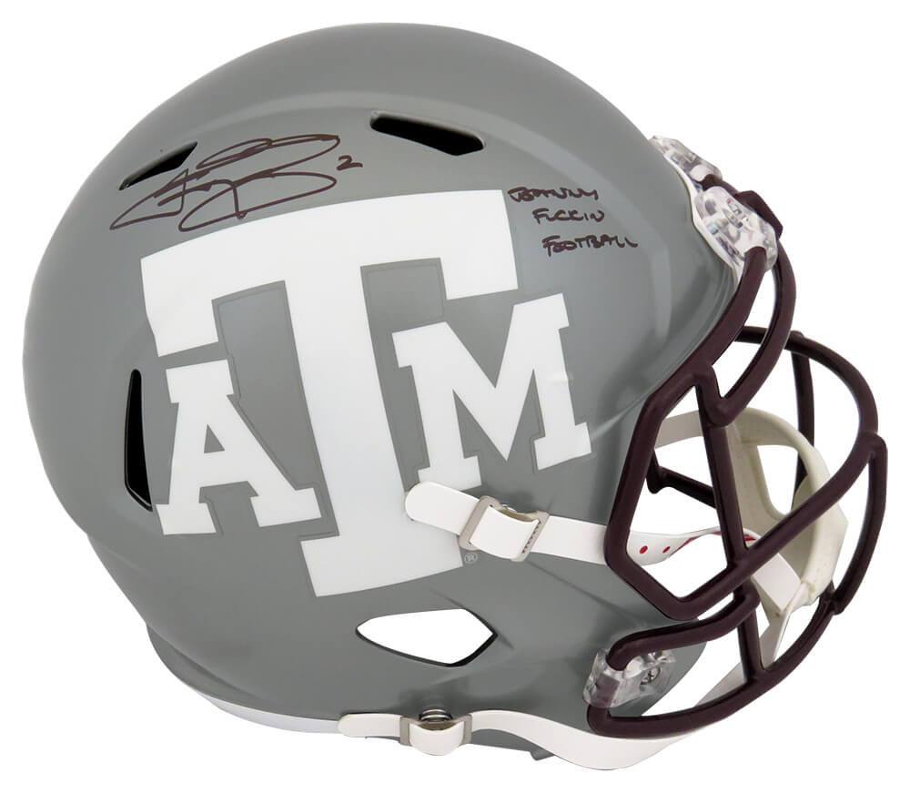 Johnny Manziel Signed Texas A&M FLASH Riddell Full Size Speed Replica Helmet w/Johnny F*^ckin Football - MANREP328 - Johnny Manziel Signed Texas A&M FLASH Riddell Full Size Speed Replica Helmet w/Johnny F*^ckin Football product image