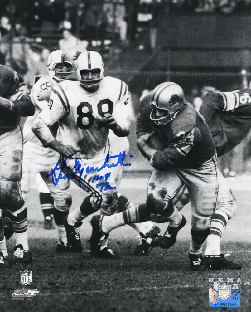 Gino Marchetti Signed Colts vs Lions B&W Action 8x10 Photo w/HOF'72 - MAR08P342 - Gino Marchetti Signed Colts vs Lions B&W Action 8x10 Photo w/HOF'72 product image