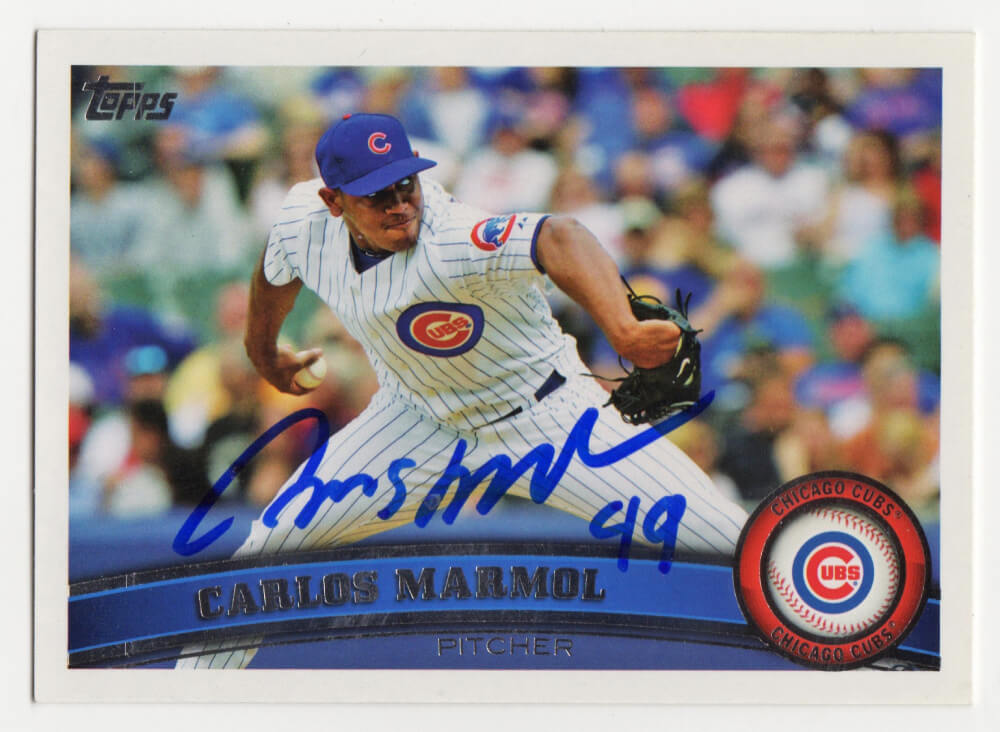Carlos Marmol Signed Chicago Cubs 2011 Topps Baseball Card #12 - MARCAR112 - Carlos Marmol Signed Chicago Cubs 2011 Topps Baseball Card #12 product image