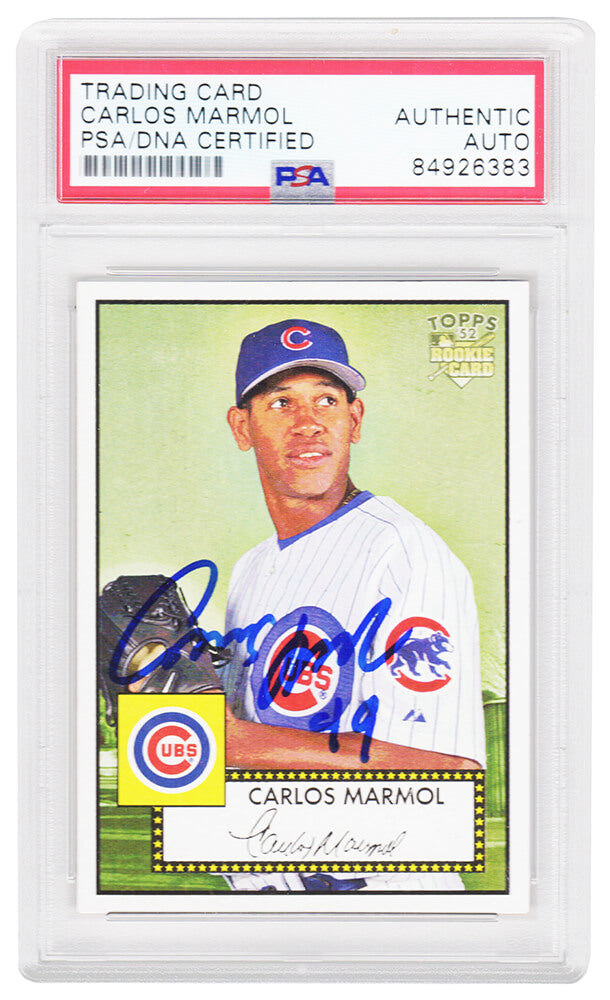 Carlos Marmol Signed Chicago Cubs 2006 Topps 52 Rookie Baseball Card #169 - (PSA Encapsulated) - MARCAR117 - Carlos Marmol Signed Chicago Cubs 2006 Topps 52 Rookie Baseball Card #169 - (PSA Encapsulated) product image