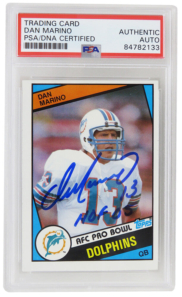 Dan Marino Signed Miami Dolphins 1984 Topps Football Rookie Card #123 w/HOF'05 (PSA Encapsulated) - MARCAR301 - Dan Marino Signed Miami Dolphins 1984 Topps Football Rookie Card #123 w/HOF'05 (PSA Encapsulated) product image