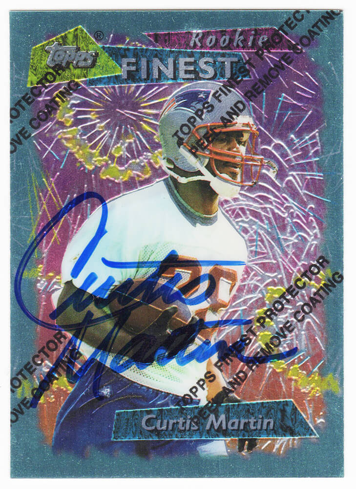 Curtis Martin Signed New England Patriots 1995 Topps Finest Rookie Football Card With Coating #264 - MARCAR311 - Curtis Martin Signed New England Patriots 1995 Topps Finest Rookie Football Card With Coating #264 product image