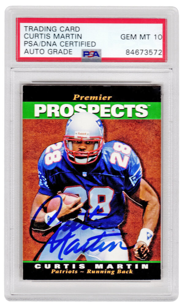 Curtis Martin Signed New England Patriots 1995 SP Foil Rookie Football Card #18 - (PSA Encapsulated / Auto Grade 10) - MARCAR314 - Curtis Martin Signed New England Patriots 1995 SP Foil Rookie Football Card #18 - (PSA Encapsulated / Auto Grade 10) product image