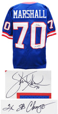 Leonard Marshall Signed Blue Throwback Custom Football Jersey w/2x SB Champs - MARJRY330 - Leonard Marshall Signed Blue Throwback Custom Football Jersey w/2x SB Champs product image