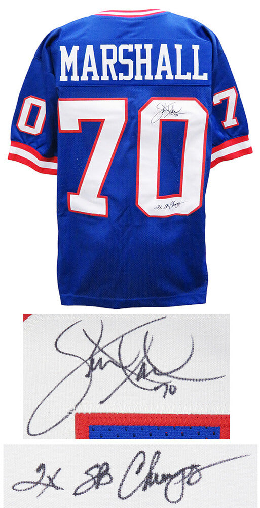 Leonard Marshall Signed Blue Throwback Custom Football Jersey w/2x SB Champs - MARJRY330 - Leonard Marshall Signed Blue Throwback Custom Football Jersey w/2x SB Champs product image