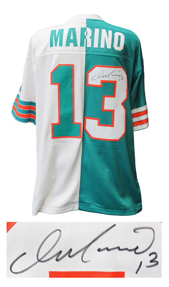 Dan Marino Signed Miami Dolphins 1984 Throwback Teal & White Mitchell & Ness Split Jersey - MARJRY340 - Dan Marino Signed Miami Dolphins 1984 Throwback Teal & White Mitchell & Ness Split Jersey product image