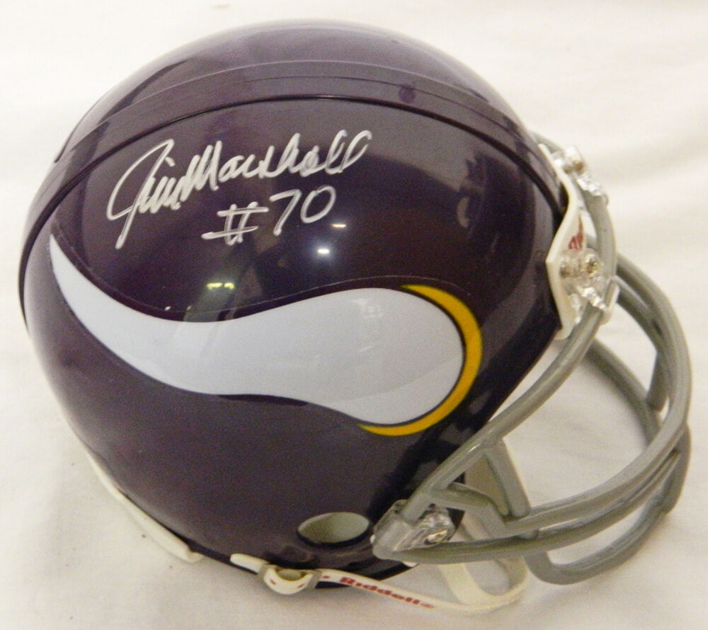 JIm Marshall Signed Vikings T/B Riddell Replica Mini Helmet - MARMIN302 - JIm Marshall Signed Vikings T/B Riddell Replica Mini Helmet product image