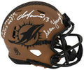 Dan Marino & Sean Young Signed Miami Dolphins Salute Riddell Speed Mini Helmet w/Ray Finkle, Laces Out Dan - MARMIN374 - Dan Marino & Sean Young Signed Miami Dolphins Salute Riddell Speed Mini Helmet w/Ray Finkle, Laces Out Dan product image