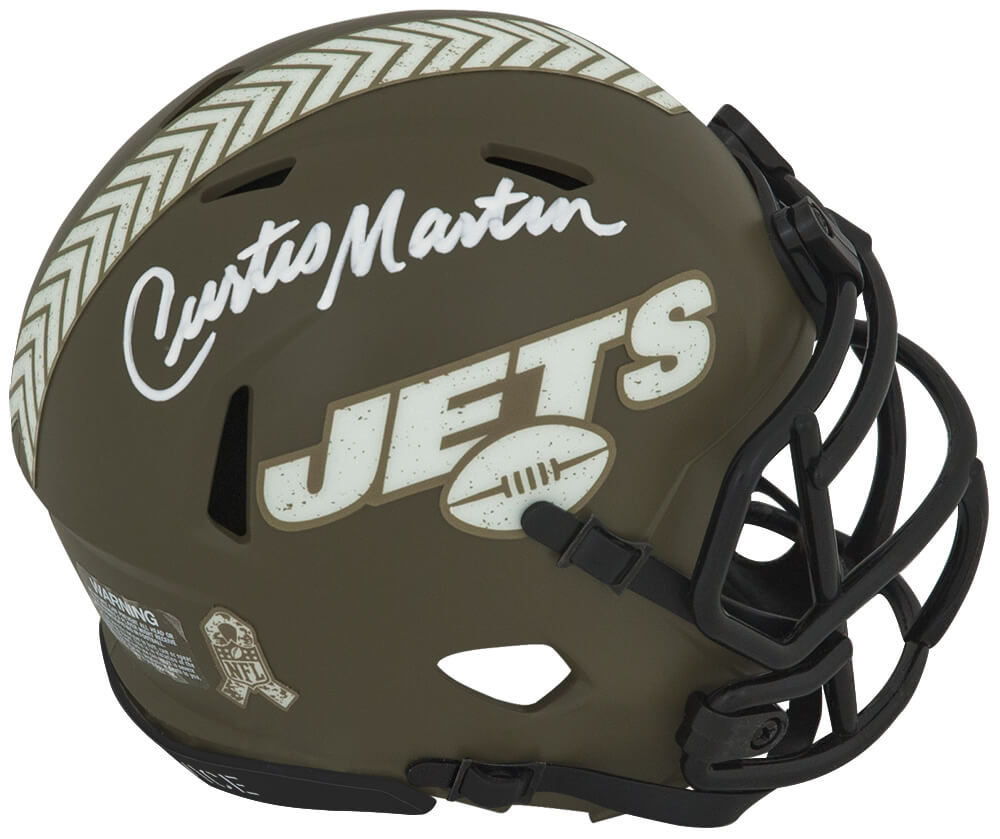 Curtis Martin Signed New York Jets Salute to Service Riddell Speed Mini Helmet - MARMIN386 - Curtis Martin Signed New York Jets Salute to Service Riddell Speed Mini Helmet product image