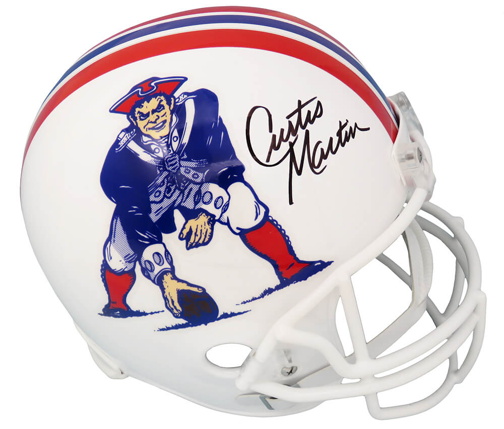 Curtis Martin Signed New England Patriots White Throwback Riddell Full Size Replica Helmet - MARREP360 - Curtis Martin Signed New England Patriots White Throwback Riddell Full Size Replica Helmet product image