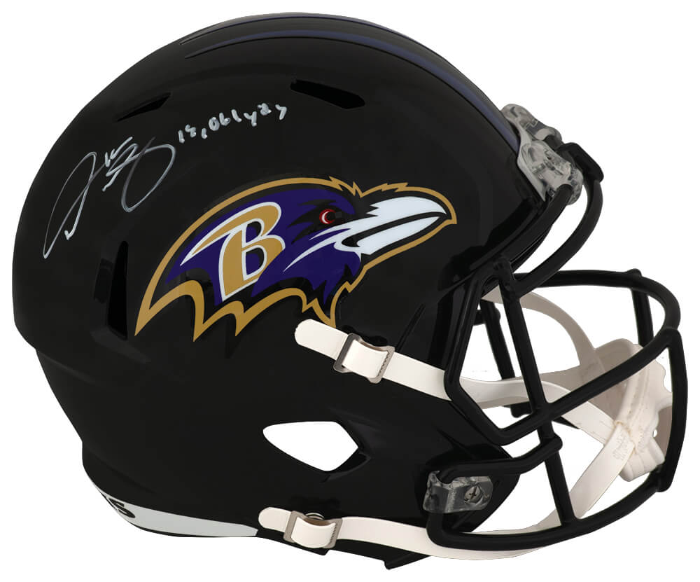 Derrick Mason Signed Baltimore Ravens Riddell Full Size Speed Replica Helmet w/12,061 Yards - MASREP301 - Derrick Mason Signed Baltimore Ravens Riddell Full Size Speed Replica Helmet w/12,061 Yards product image